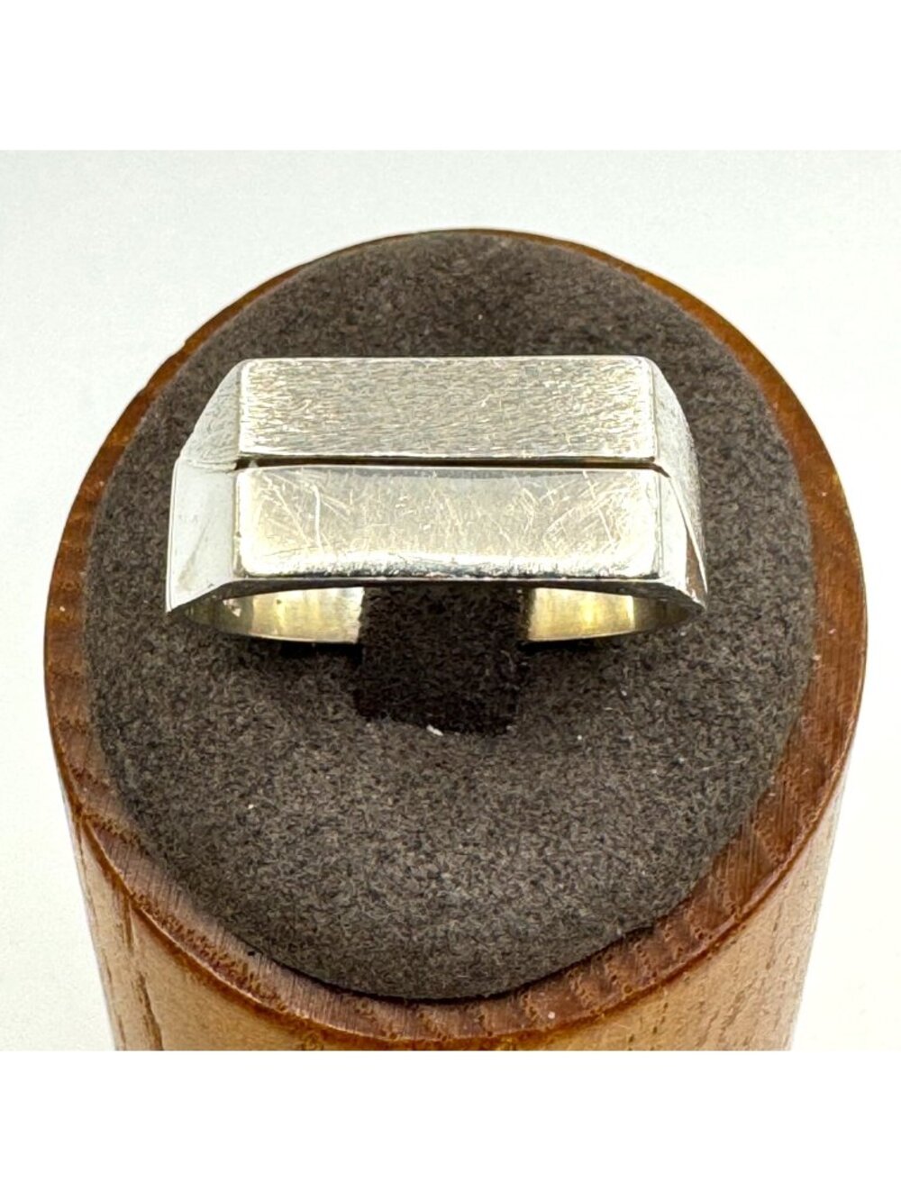 Modernist Etched Flat Top Design Ring Sterling Silver 925 Size 14
